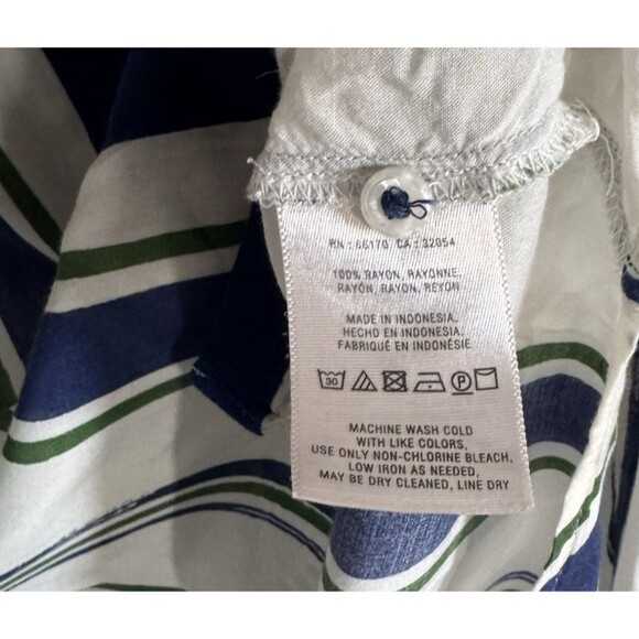 Maeve Anthropologie Blue & Green Stripe Button Down Blouse Top Shirt Sz 14 - Picture 4 of 12